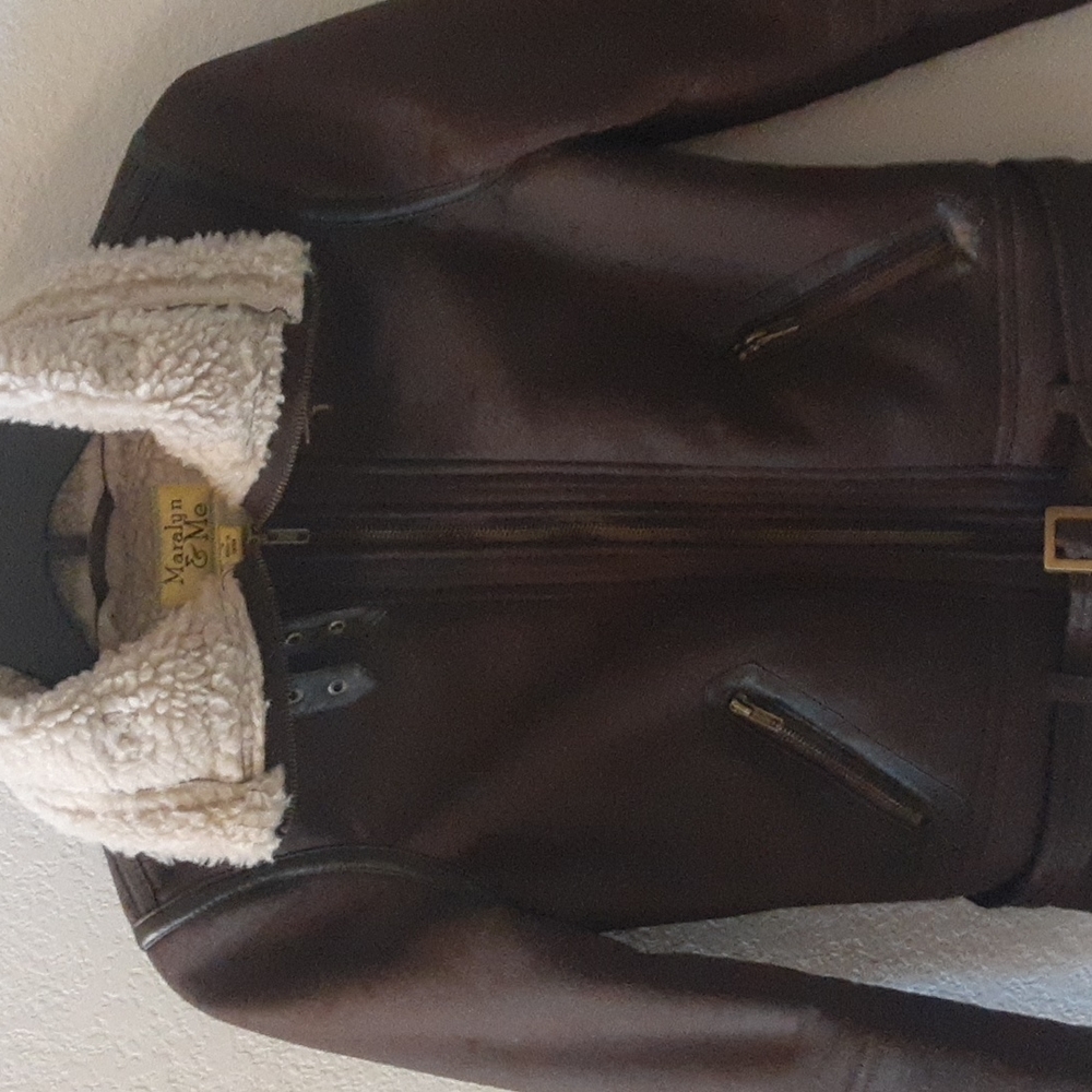 Aviator Jacket Dark Brown Sherpa Lined with Sherpa Collar Size S